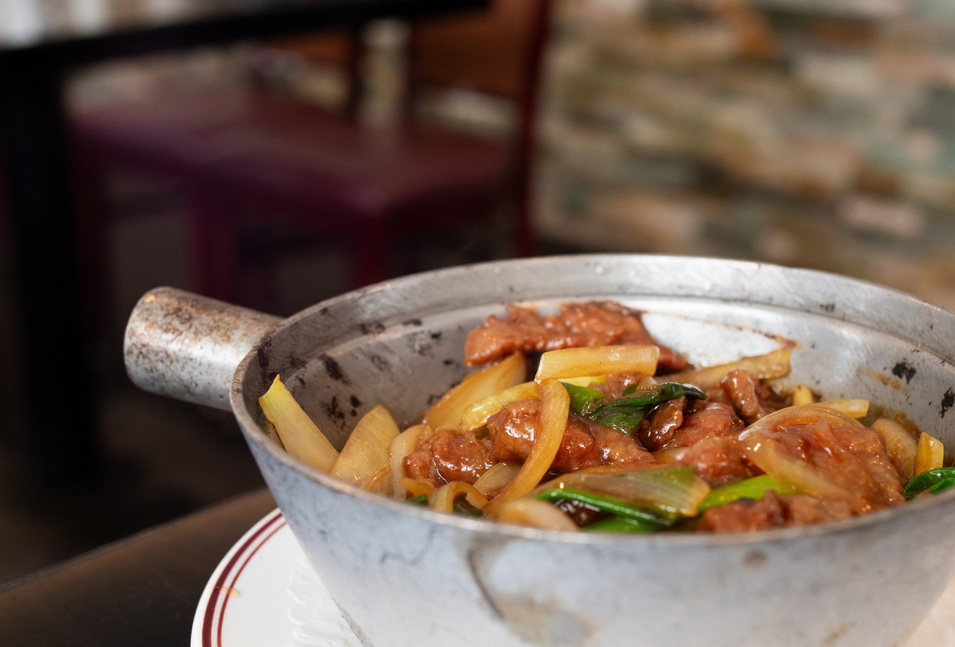Ginger beef sauté in a hot pot