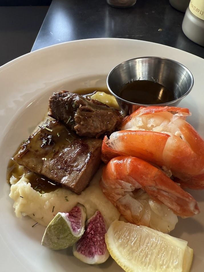 Short rib and shrimp platter